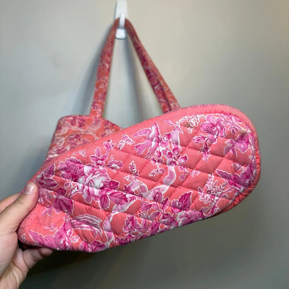 Vera Bradley Hope Toile Bucket Tote Pink Floral Quilted Cotton Shoulder Bag